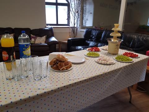 Easter food and chocolate fountain